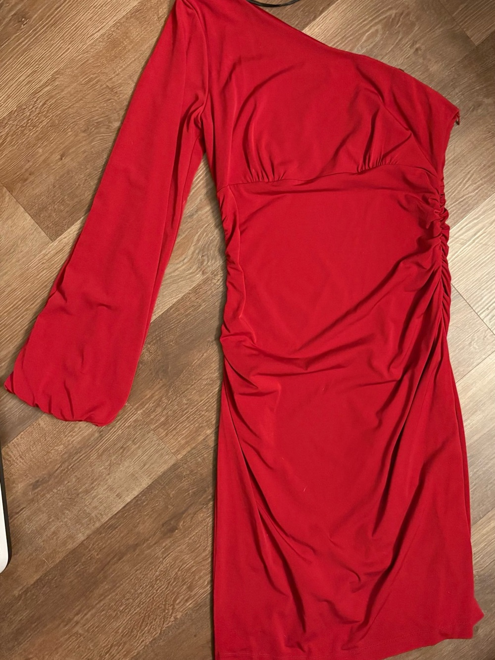 Maggy London Red One-Shoulder Ruched Cocktail Dress